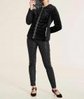 Designer-Samt-Steppjacke mit Strass schwarz