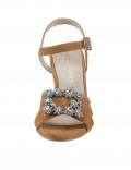 Designer-Sandalette mit Strass cognac