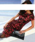 Designer-Satinkleid rot-schwarz