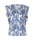 Designer-Seiden-Blusentop weiß-blau