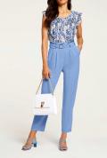 Designer-Seiden-Blusentop weiß-blau