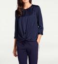 Designer-Seiden-Wickelbluse marine