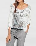 Designer-Shirt mit Schmucksteinchen ecru-grau