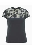 Designer-Shirt mitSpitzeneinsatz schwarz