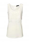 Designer-Shirttop mit Perlen ecru