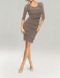 Designer-Spitzen-Chiffonkleid taupe