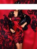 Designer-Spitzenkleid rot-schwarz Gr. 34