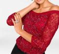 Designer-Spitzenshirt mit Pailletten rot