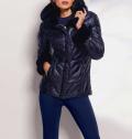 Designer-Steppjacke mit Webpelz nachtblau