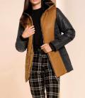 Designer-Steppjacke schwarz-cognac