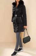 Designer-Steppmantel mit Webpelz schwarz