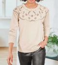 Designer-Stickereipullover elfenbein