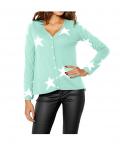 Designer-Strickjacke mint-weiß