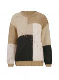 Designer-Strickmustermix-Pullover schwarz-camel