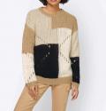 Designer-Strickmustermix-Pullover schwarz-camel