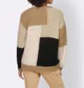 Designer-Strickmustermix-Pullover schwarz-camel