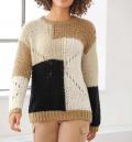 Designer-Strickmustermix-Pullover schwarz-camel