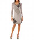 Designer-Strickpatchkleid taupe