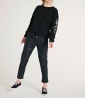 Designer-Sweatshirt mit Perlen-Stickerei schwarz