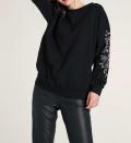 Designer-Sweatshirt mit Perlen-Stickerei schwarz