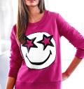 Designer-Sweatshirt mit Smiley-Motiv pink