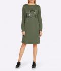 Designer-Sweatshirtkleid mit Ziersteinen khaki