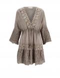 Designer-Tunika mit Spitzenbesatz taupe