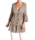 Designer-Tunika mit Spitzenbesatz taupe