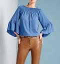 Designer-Volant-Carmenbluse blau