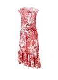 Designer-Volant-Druckkleid ecru-koralle