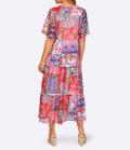 Designer-Volant-Maxikleid erdbeere-ecru