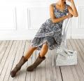 Designer-Volantkleid grau-bunt