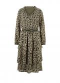 Designer-Volantkleid khaki-oliv-bedruckt