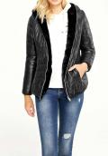 Designer-Wende-Webpelz-Steppjacke schwarz