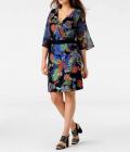 Designer-Wickelkleid schwarz-bunt