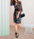 Designer-Wickelkleid schwarz-bunt