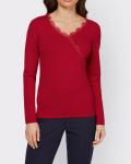 Designer-Wickeloptikpullover mit Spitze rot