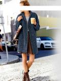 Designer-Wollfischgratmantel blau
