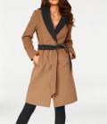 Designer-Wollmantel camel-schwarz