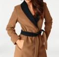 Designer-Wollmantel camel-schwarz