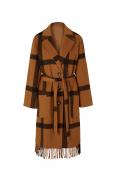 Designer-Wollmantel cognac-schwarz