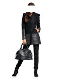 Designer-Wollmantel mit Webpelz schwarz
