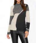 Designer-Wollpullover mit Pailletten grau-ecru