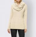 Designer-Zopfmusterpullover mit Schal champagner