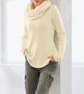 Designer-Zopfmusterpullover mit Schal champagner