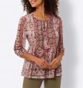 Druckbluse mit Zierperlen rosenquarz-ocker