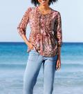 Druckbluse mit Zierperlen rosenquarz-ocker