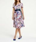 Druckkleid mit Bindegürtel bunt