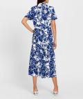Druckkleid mit Hemdkragen und Glockenärmel royalblau-ecru