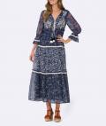 Druckkleid mit Pailetten-Verzierung dunkelblau-sand